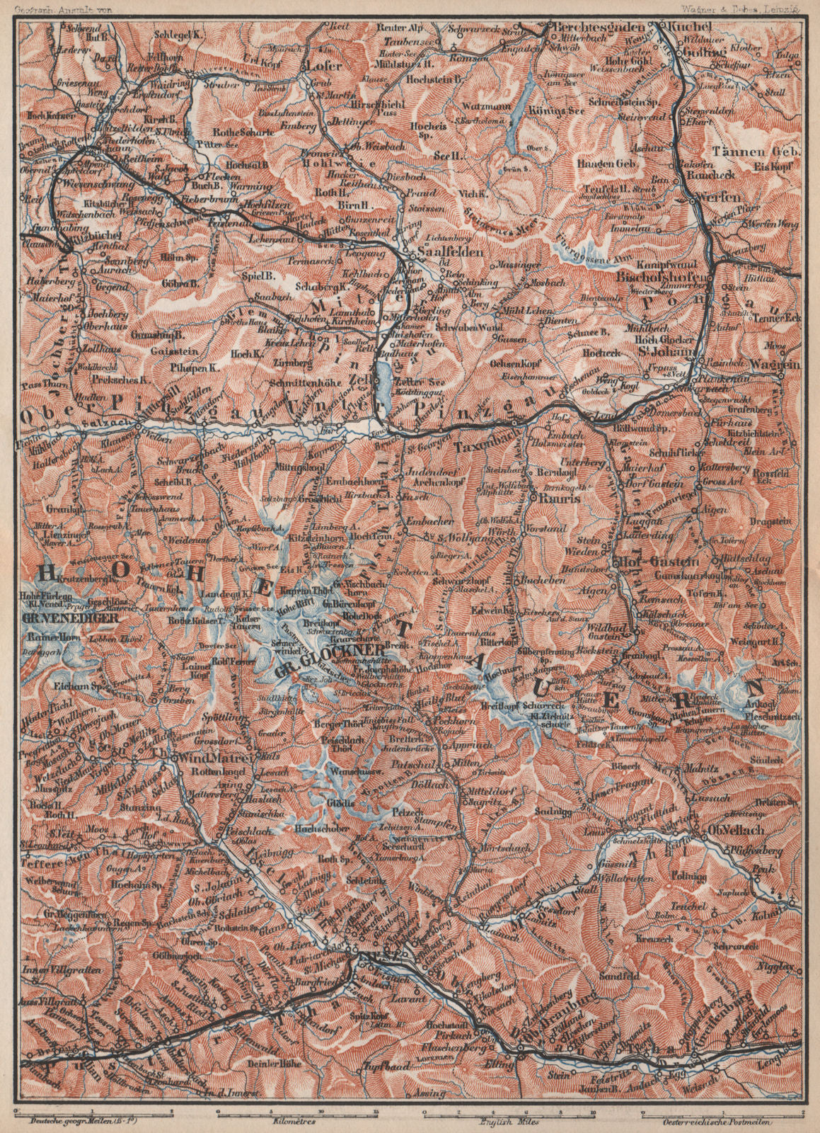 HOHE TAUERN Kitzbuhel Bad Gastein Lienz Berchtesgaden Grossglockner 1896 map